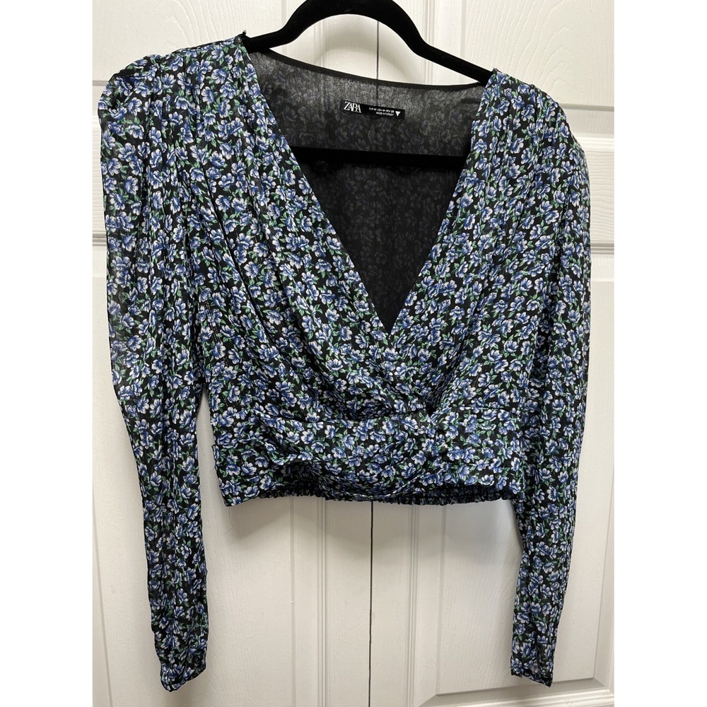 Zara Printed Top With Ballon Shoulder,Size M Cropped Floral Women's Blouse